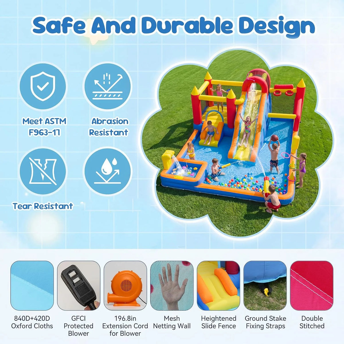 Jump Slide Inflatable Bouncer Kids Heavy Duty Blower