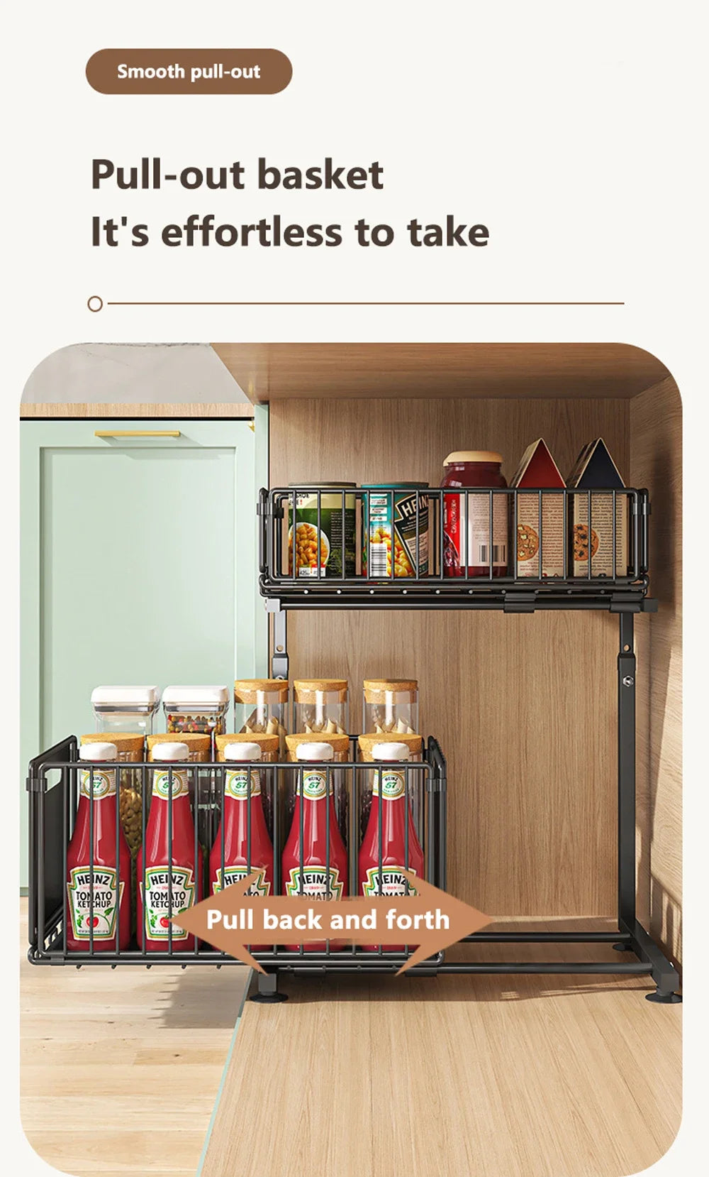 Tier Adjustable Pull Out Under Sink Organizer Slide