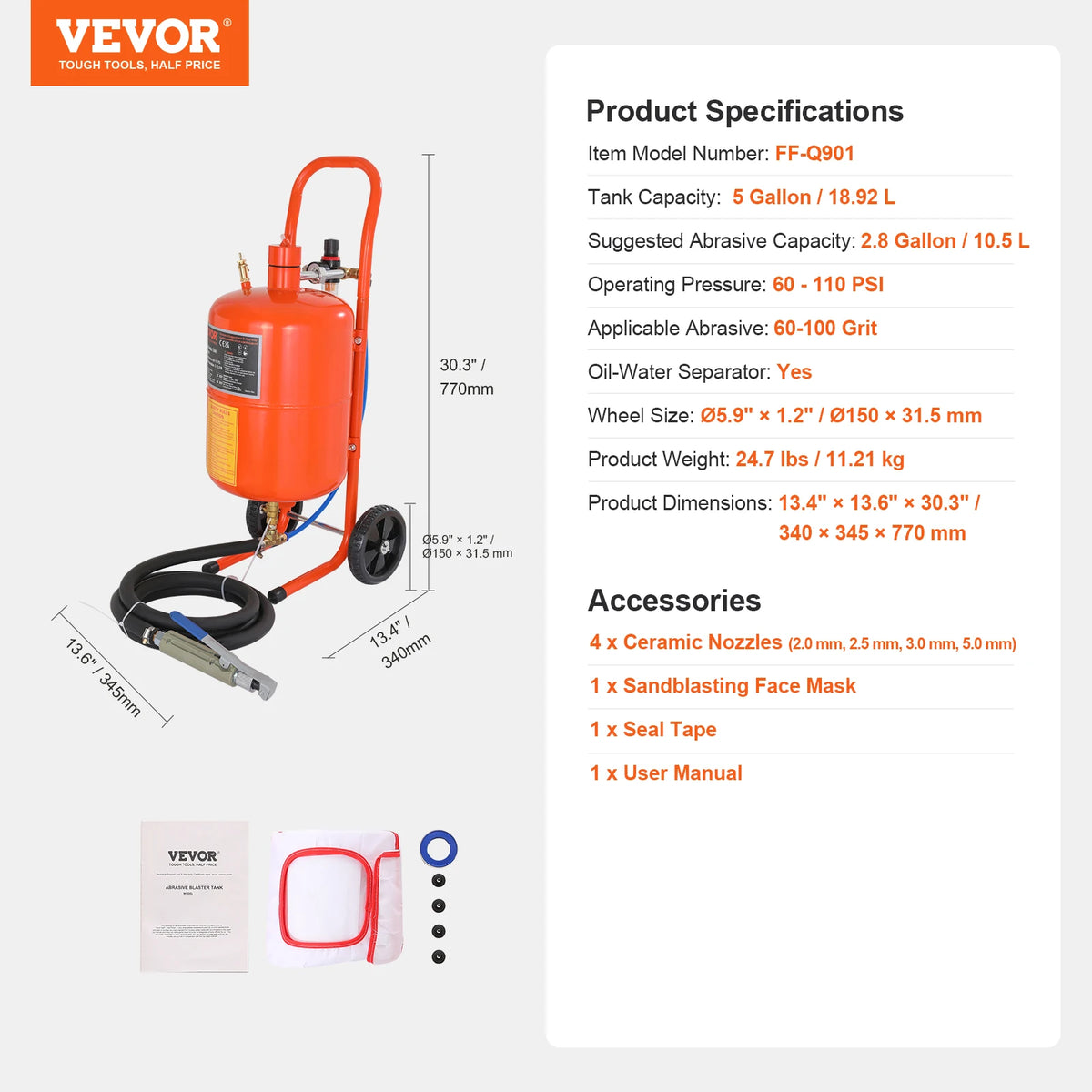 Succebuy 5/10/20 Gallon Sand Blaster 60-110 Psi Air