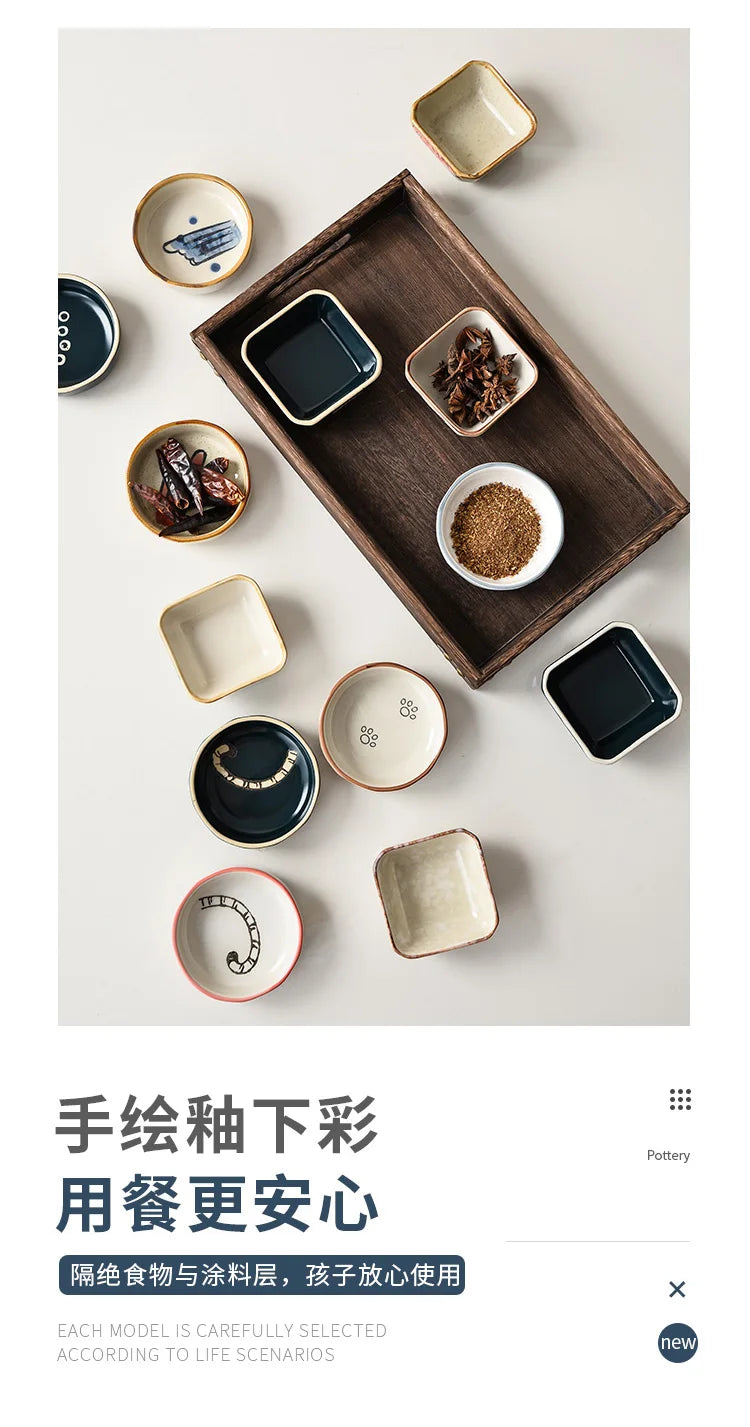 1pc Flavorful Japanese Ceramic Small Dish Square Dip