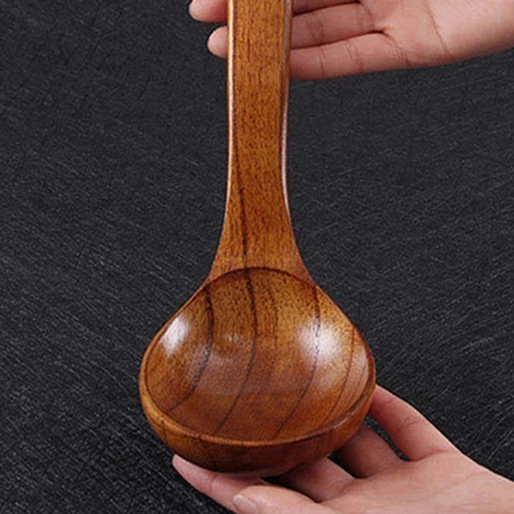 1pc Wooden Soup Spoon Long Handle Dessert Rice