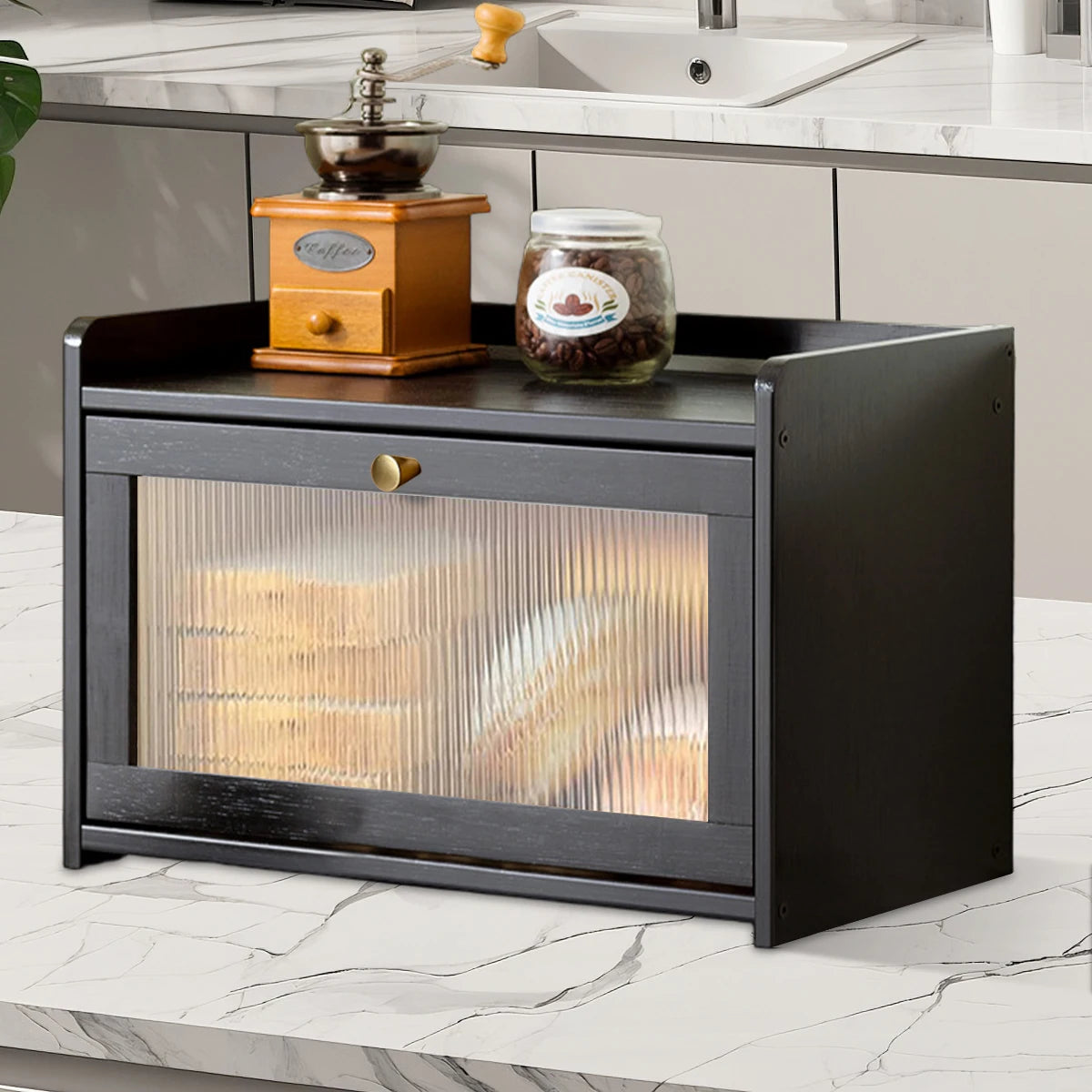 Bamboo Large Capacity Bread Box Countertop Organizer Acrylic