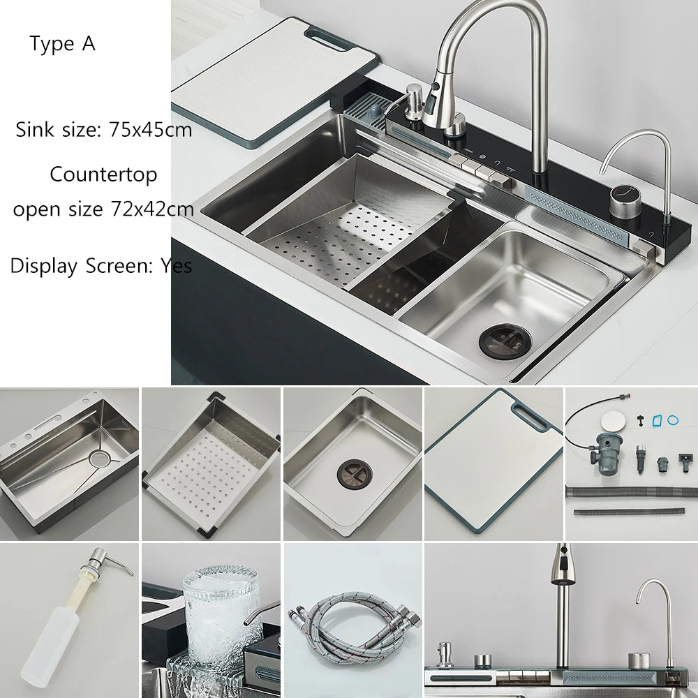 Brushed Golden Smart Digital Display Integrated Sink