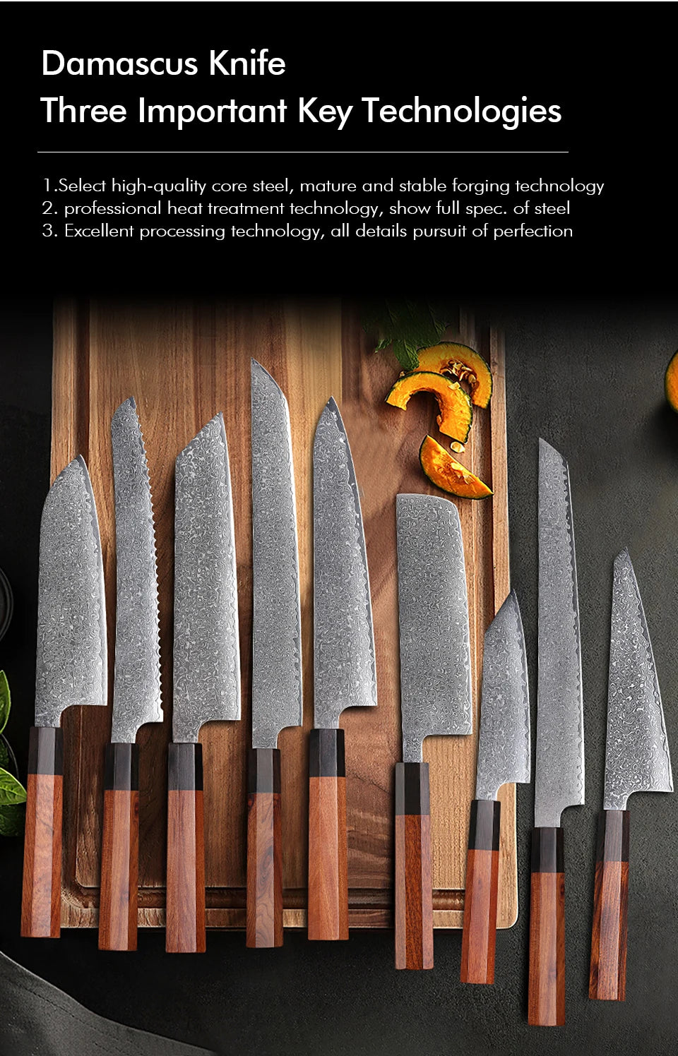 Turwho Hand Forged Japanese Chef Knife Damascus Steel