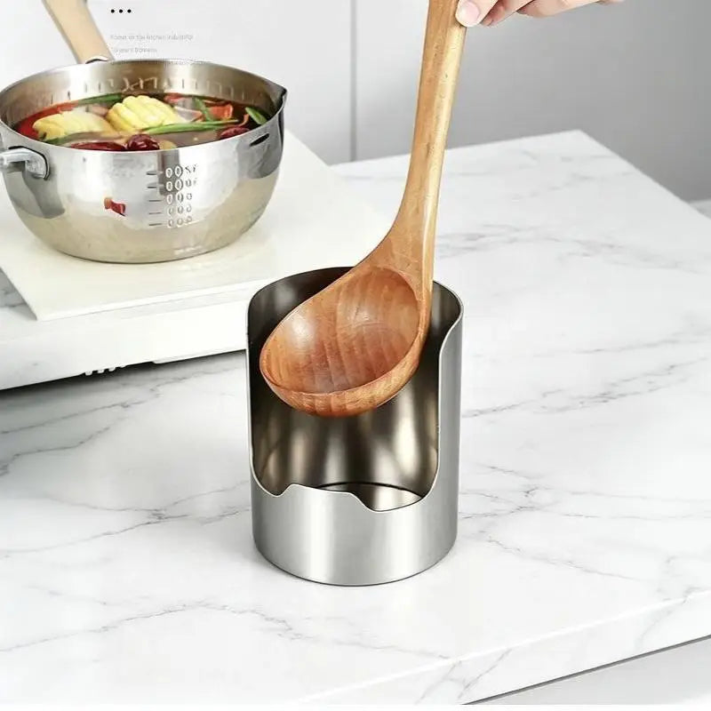 2in1 Stainless Steel Spoon Holder Rack Lid Utensil