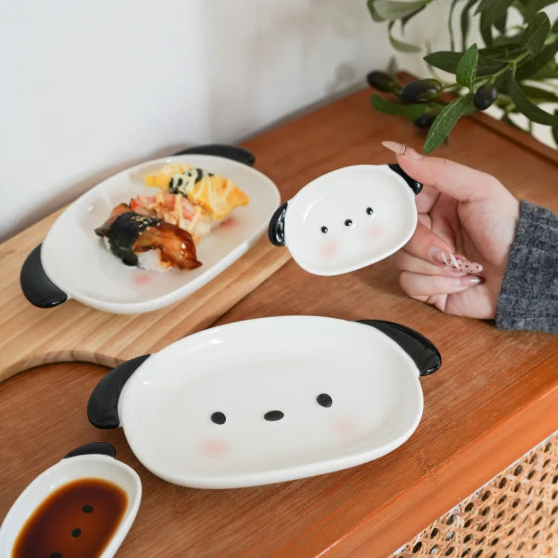 Cute Puppy Shaped 8-Inch Sushi Plate 4-Inch Dipping
