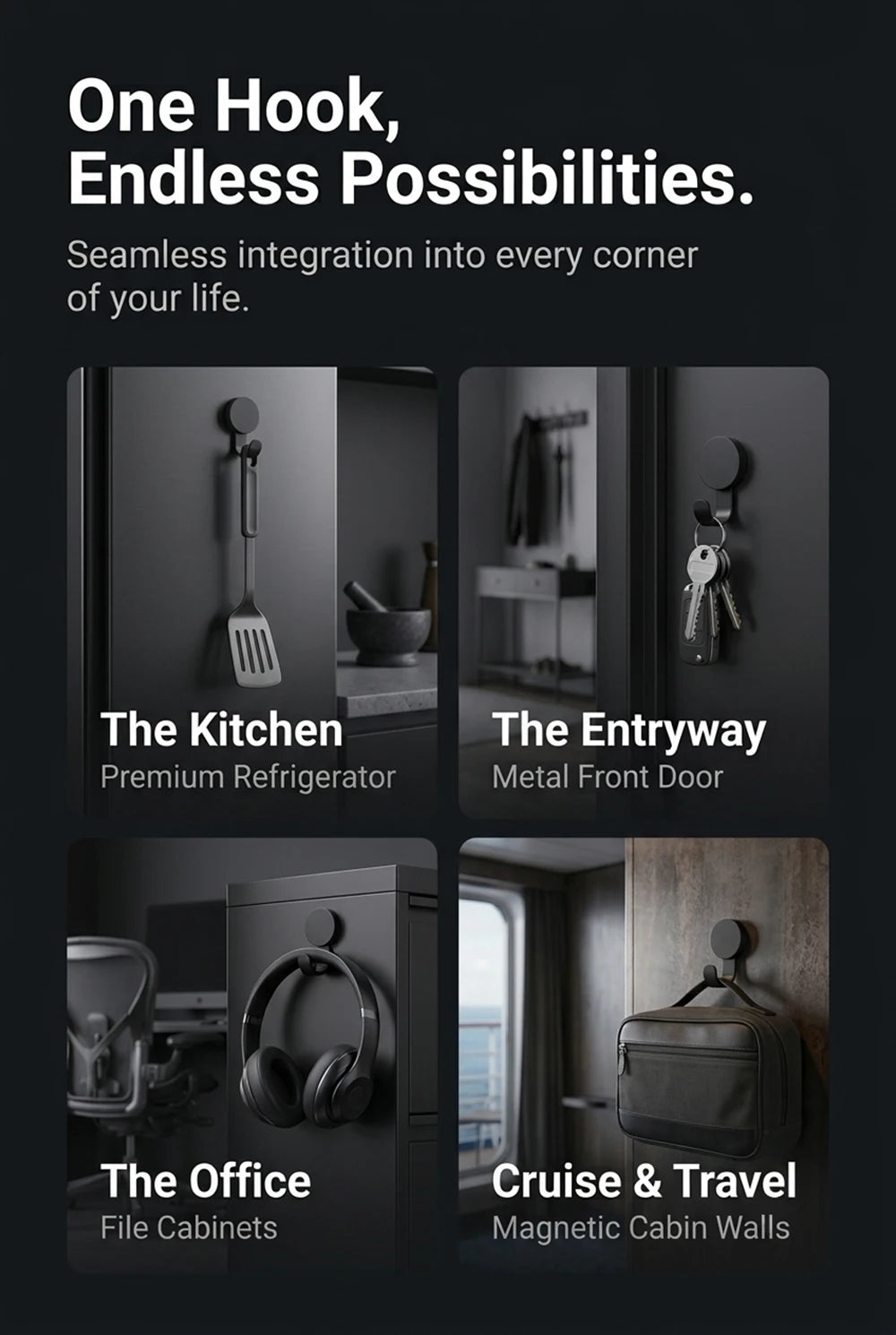 Anti-Scratch Rubber Coated Magnetic Hooks Heavy Duty Cruise