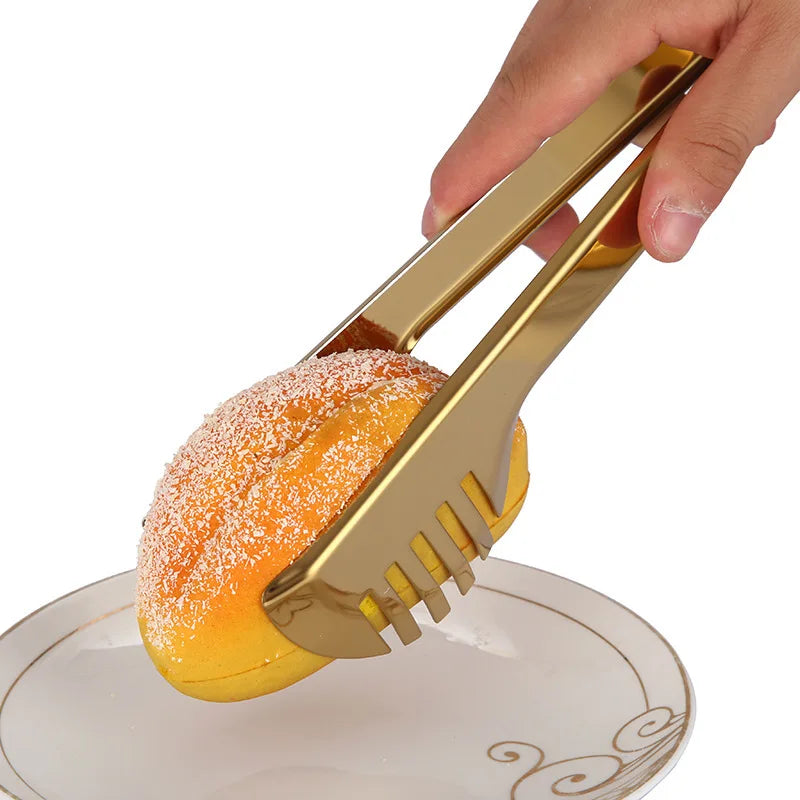 1pc Golden Stainless Steel Food Tong Bbq Clip