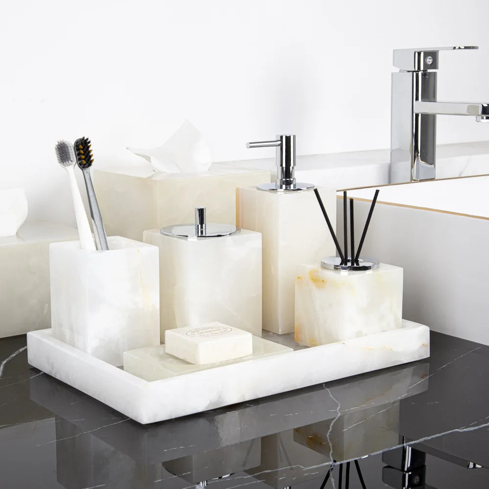 White Onyx Natural Marble Bathroom Luxury Soap Dispenser