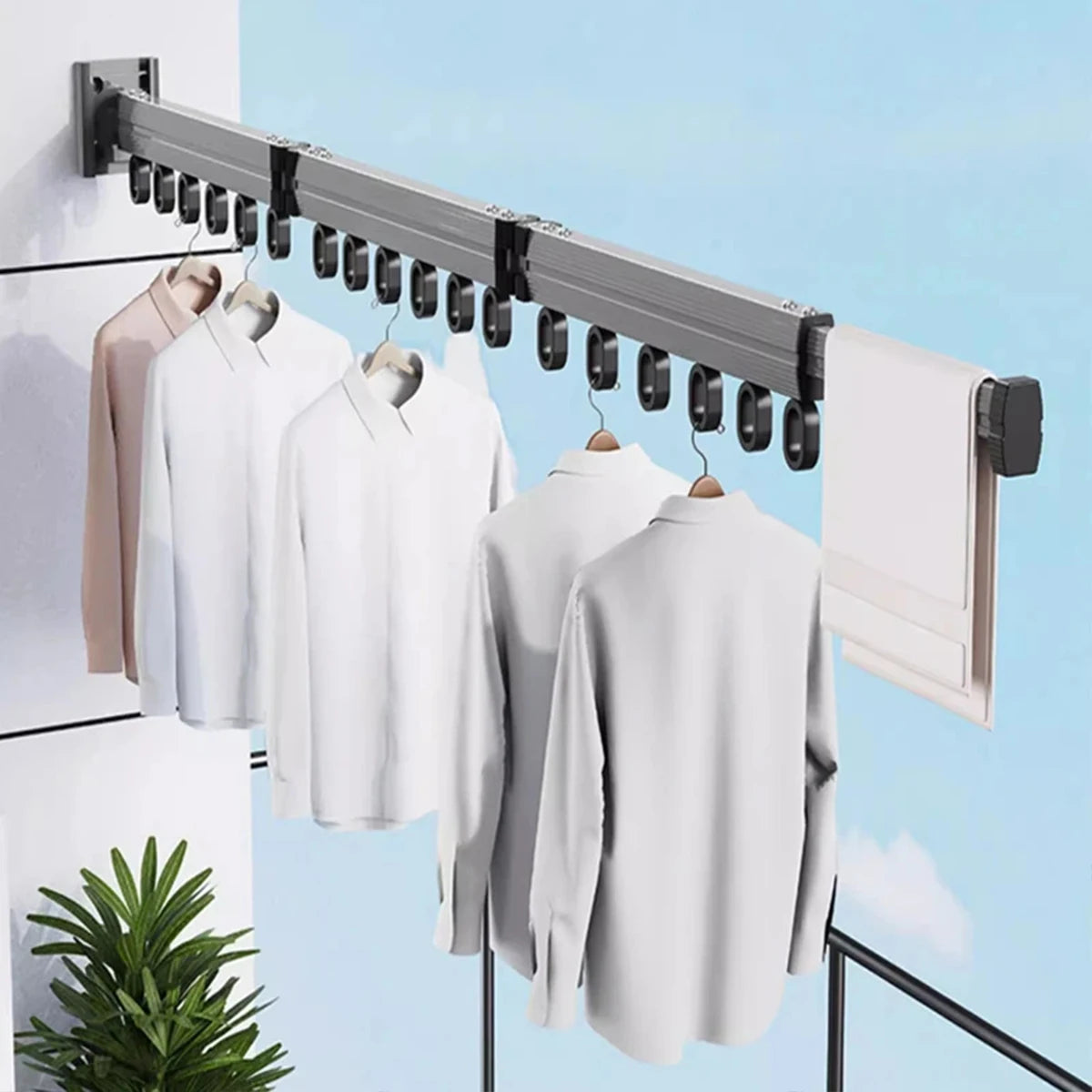 Wall Mount Folding Clothes Drying Rack Retractable Extension