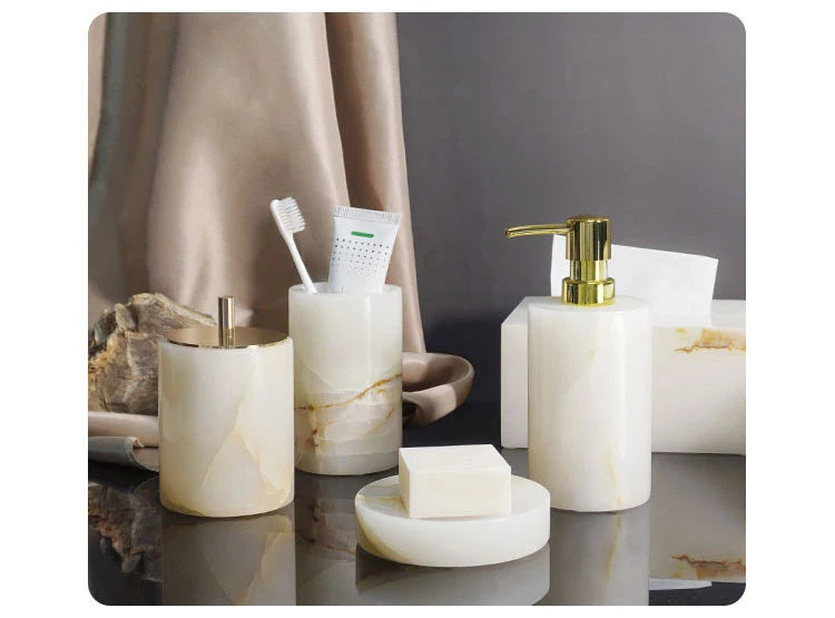 White Onyx Natural Marble Bathroom Luxury Soap Dispenser