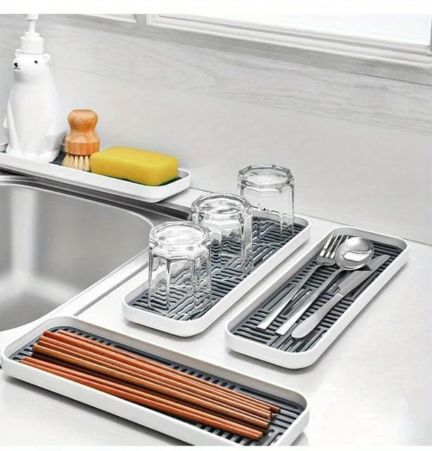 Sink Organizer Drain Tray Sponge Holder Cutlery Drainer