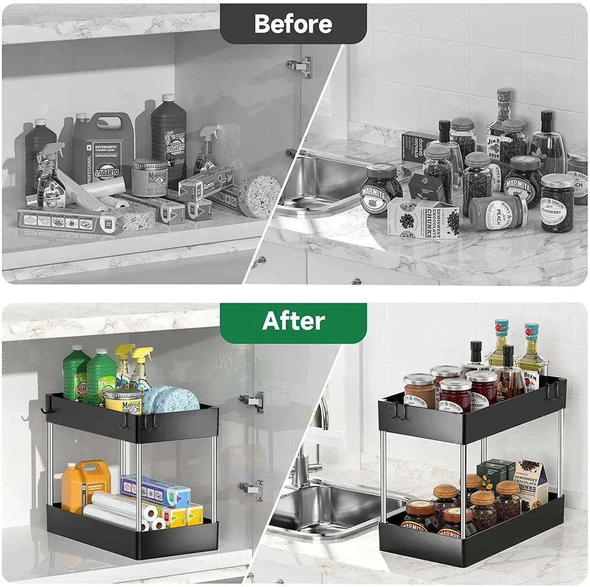 1/2 Under Sink Storage Organizer Tier Drawer Multipurpose