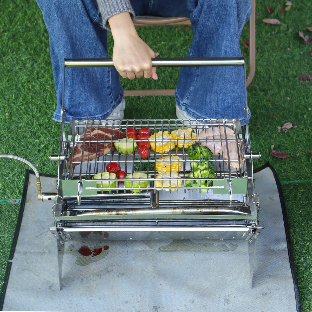 360 Camping Rotatable Grill Dual-Fuel Charcoal Gas Stove