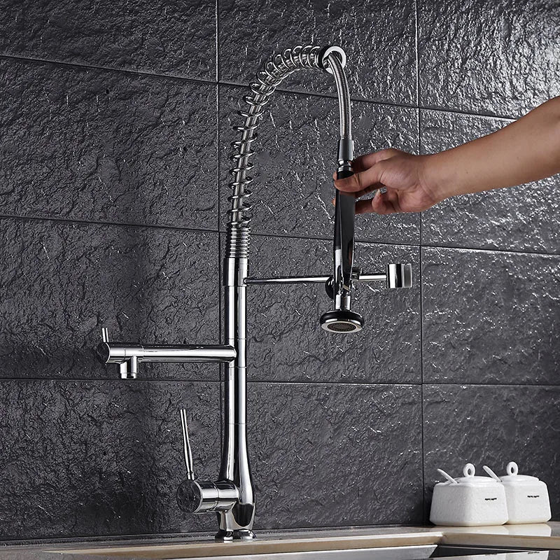Faucet Brushed Nickel Pull-Out Faucet Swivel Dual Purpose