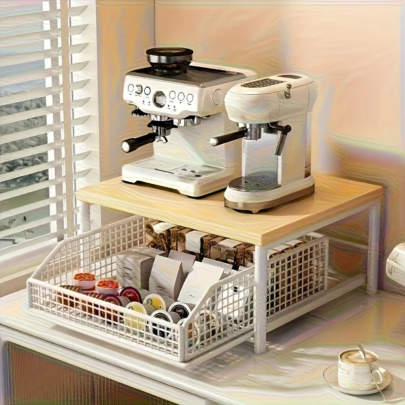 Space-Saving Countertop Organizer Drawer & Wire Basket -