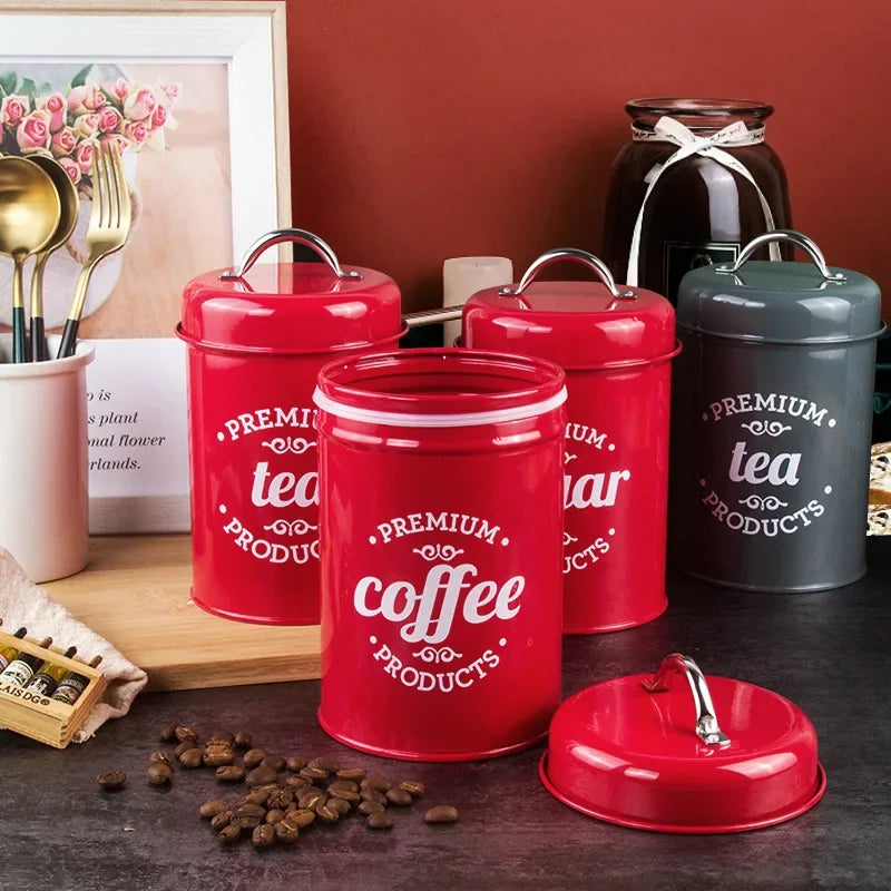 Canisters Coffee Tea Sugar Flour Metal Tin Jars