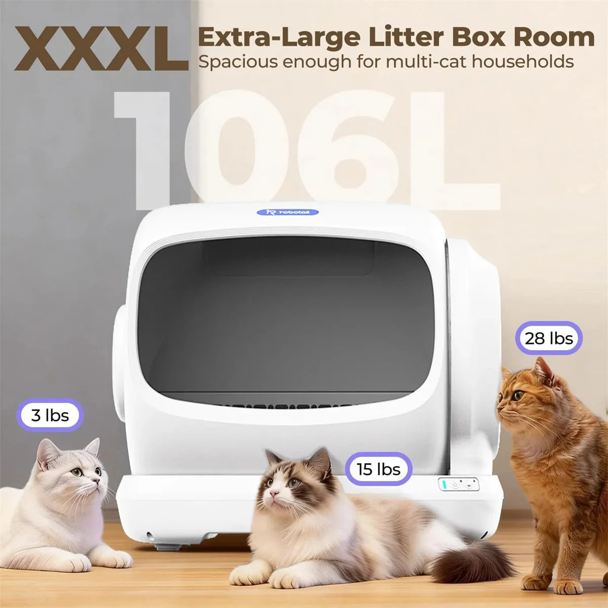 106l Smart Automatic Cat Litter Box Semi-Open Self-Cleaning