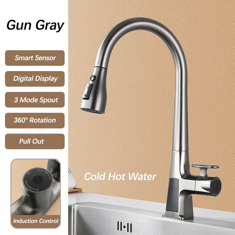 Pull Out Faucet Sensor Touchless Digital Display Water