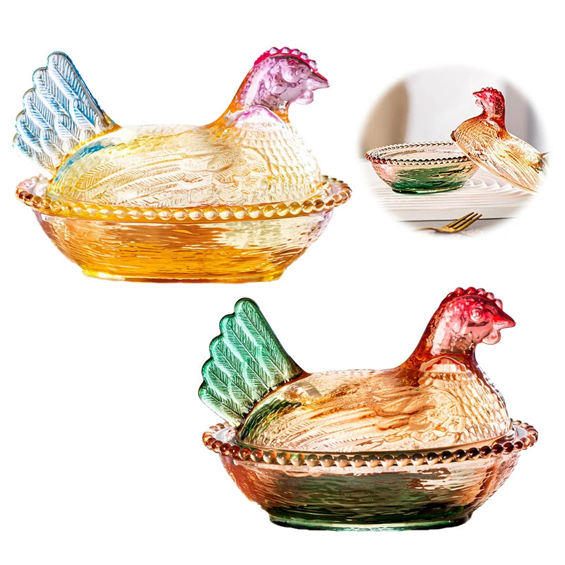 Dinnerware Retro Glass Candy Dish Hen On Nest