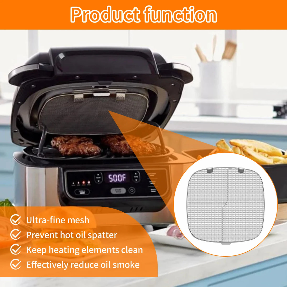 Air Fryer Fine Mesh Splash Cover Stainless Steel