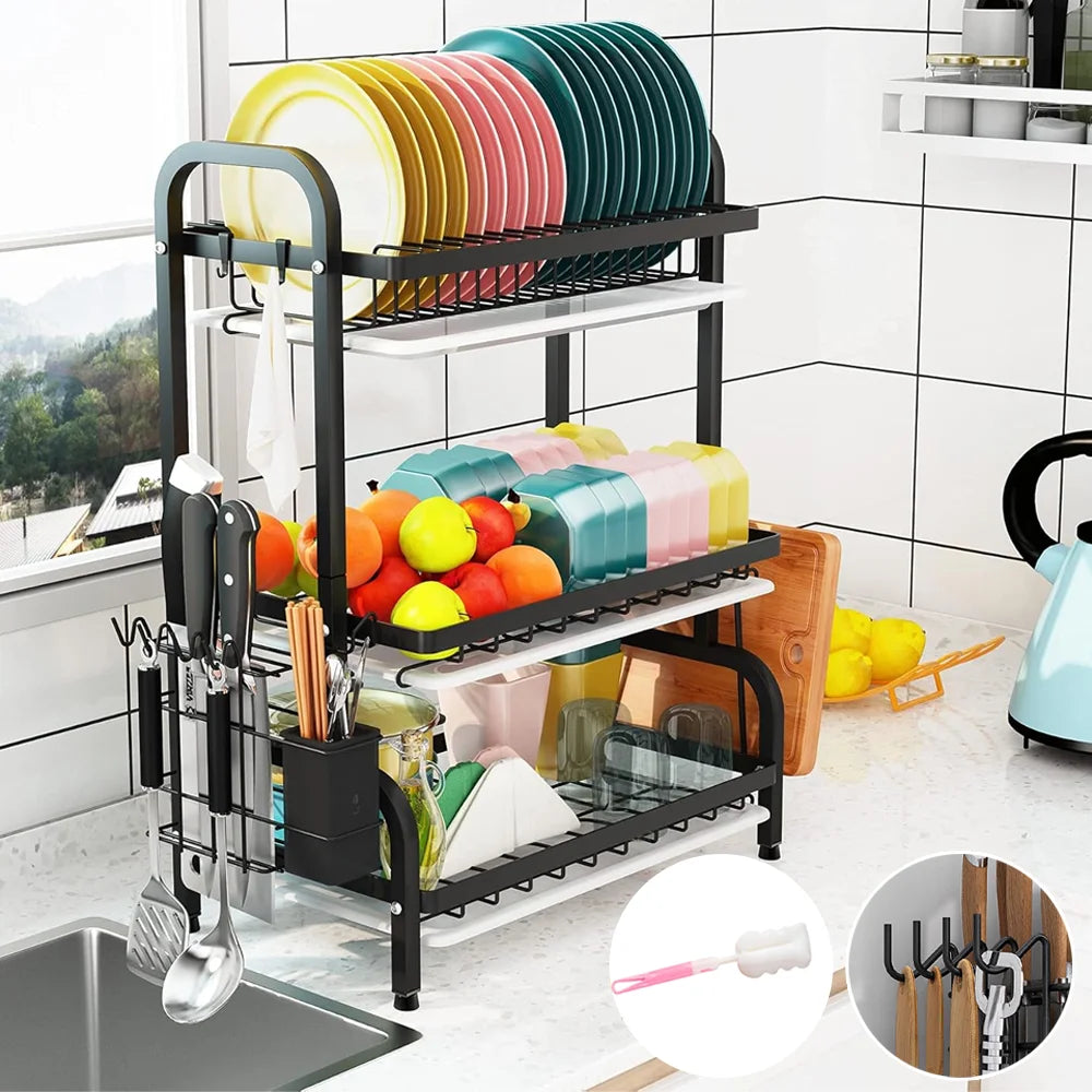 Dish Bowl Drainer Storage Rack Utensil Holder Dish