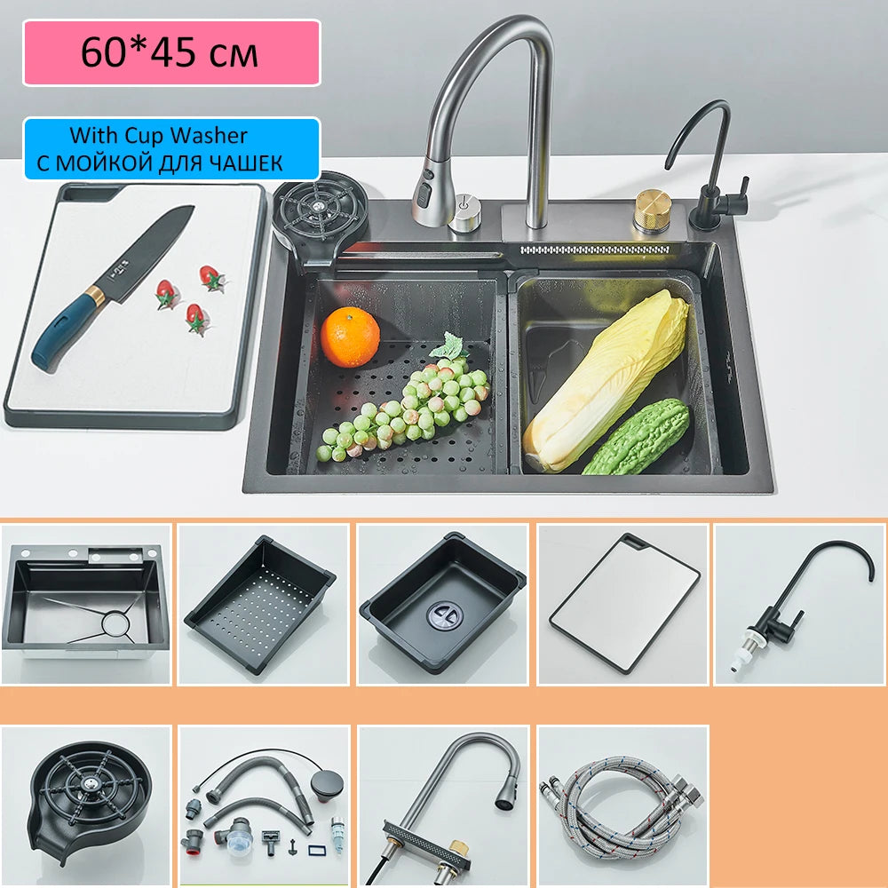 304 Stainless Steel Waterfall Sink Large Slot Integrated