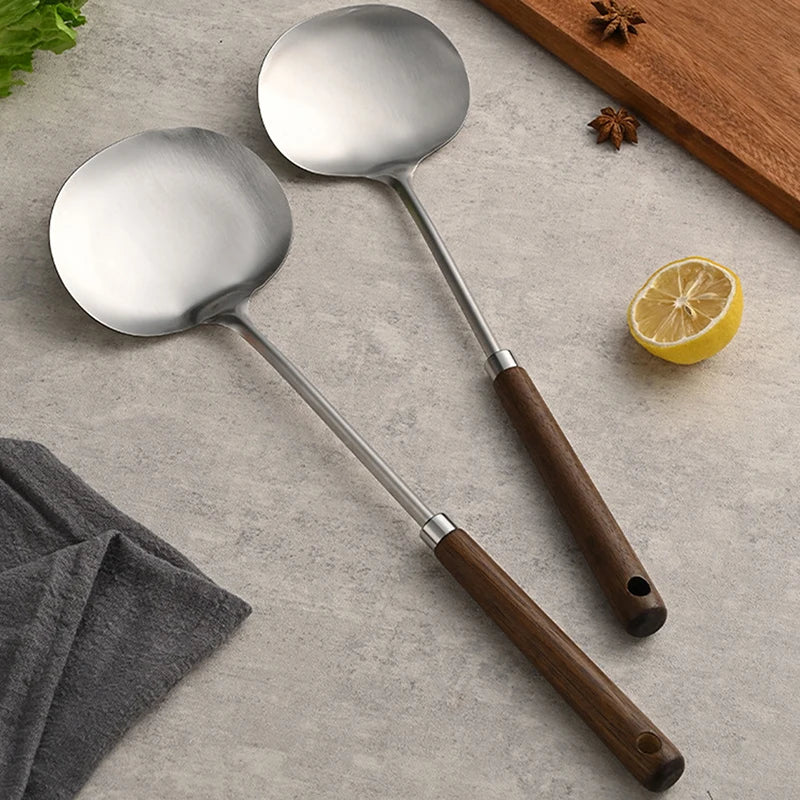 Stainless Steel Wok Spatula Chef-Specific Cooking Spoon Wooden