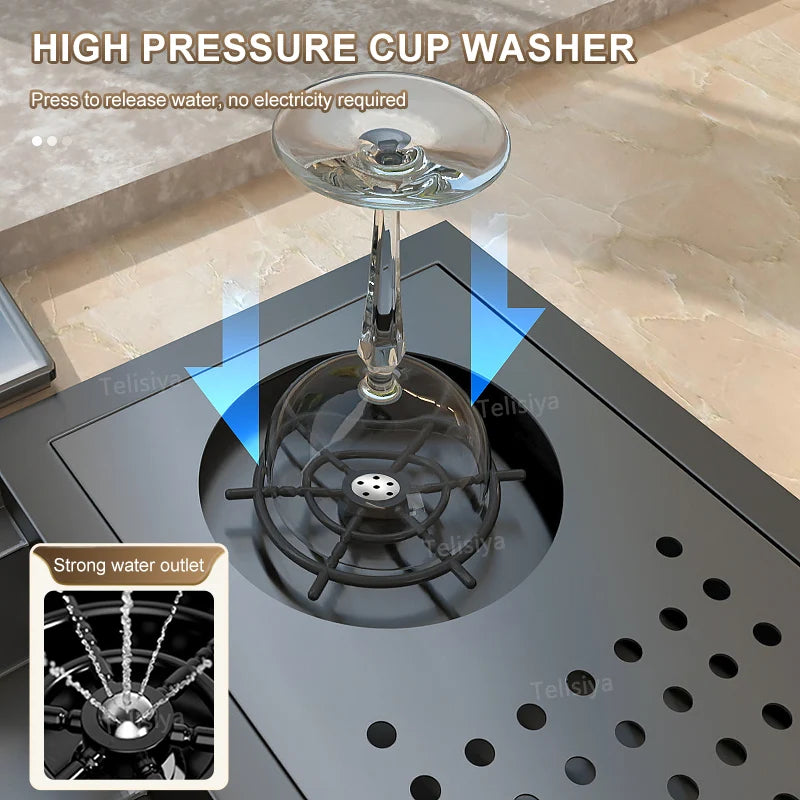 Hidden Cup Washer Bar Sink Stainless Steel Sink