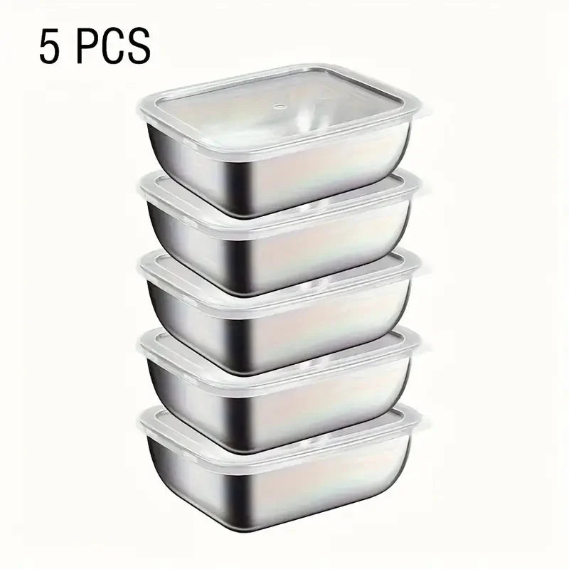 5pcs Stainless Steel Food Storage Stackable Meal Prep