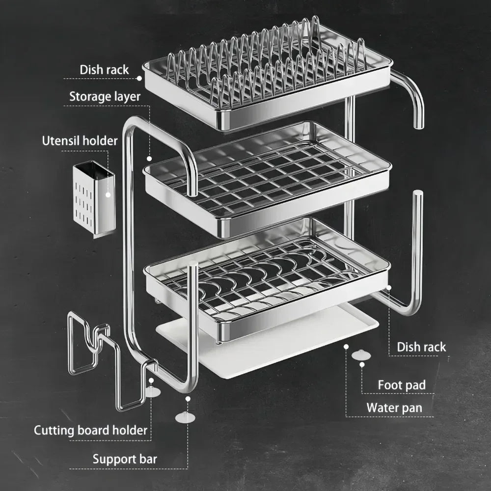 Dish Drying Rack Rustproof Big-Capacity Bowl Storage Shelf
