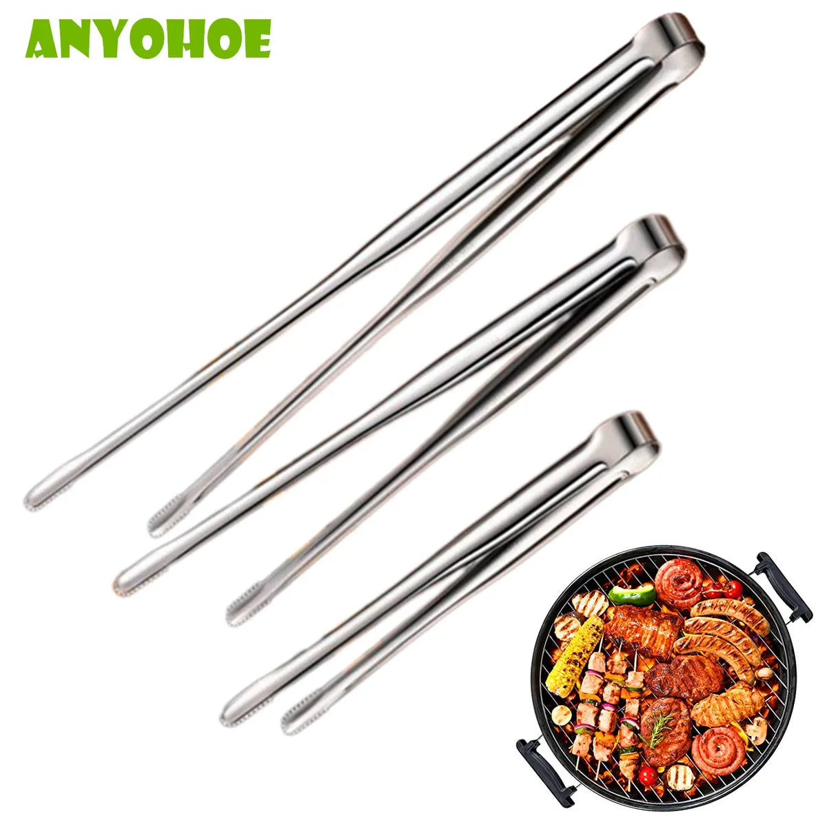 304 Stainless Steel Grill Bbq Tongs Cooking Utensils