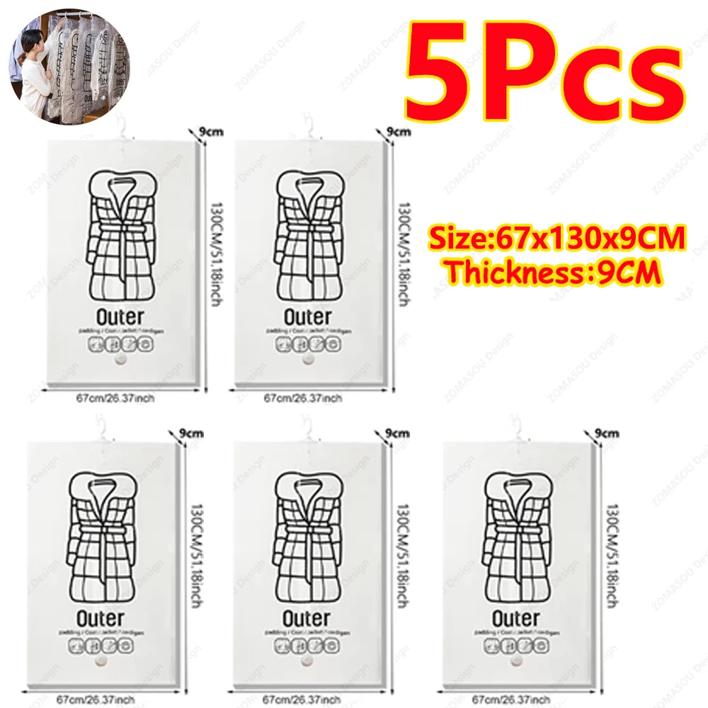 1-10pcs Hanging Vacuum Storage Bag Reusable Space Saver