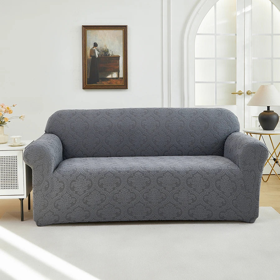 Polar Fleece Jacquard Sofa Cover Royal Floral Pattern