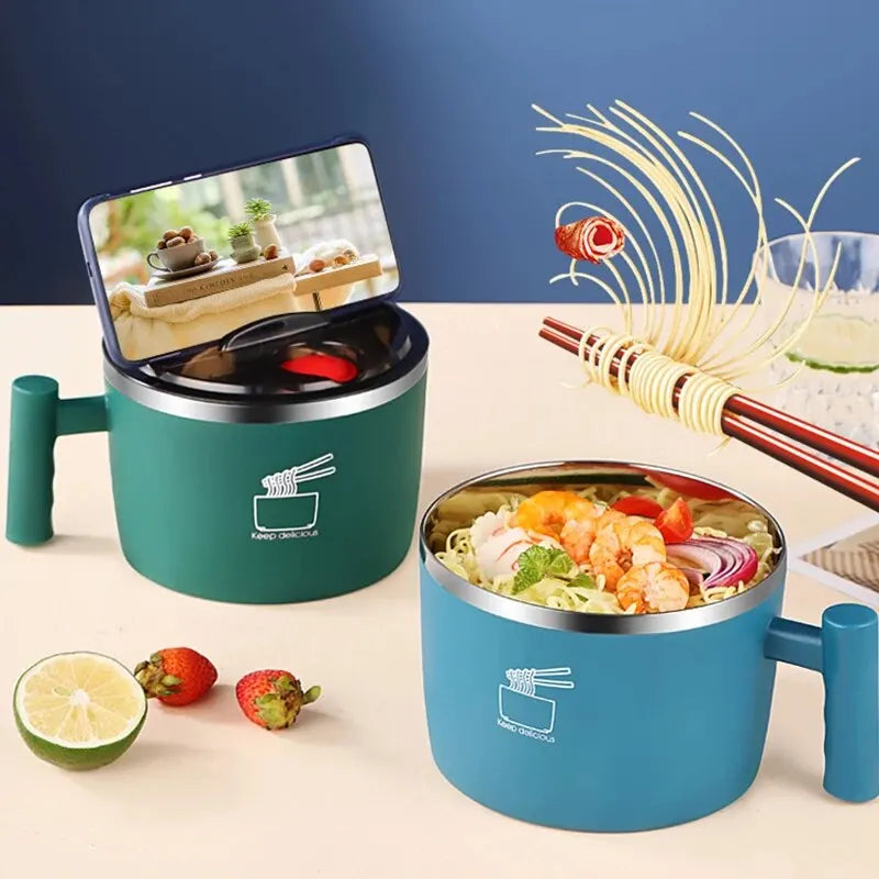 Stainless Steel Bowl Lid Instant Noodles Sealed Drain
