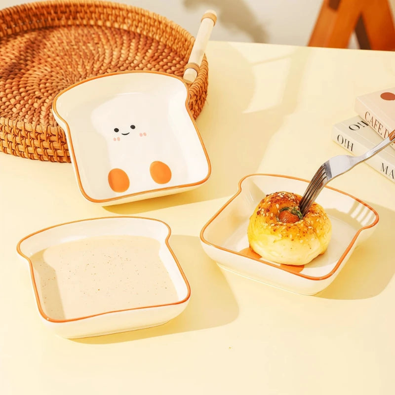 Cute Toast Bread Shaped Ceramic Dishes Seasoning Dish