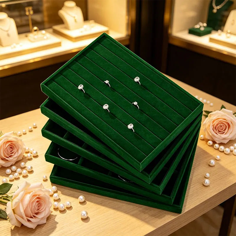 Woodten Green Premium Jewelry Display Tray Velvet Ring