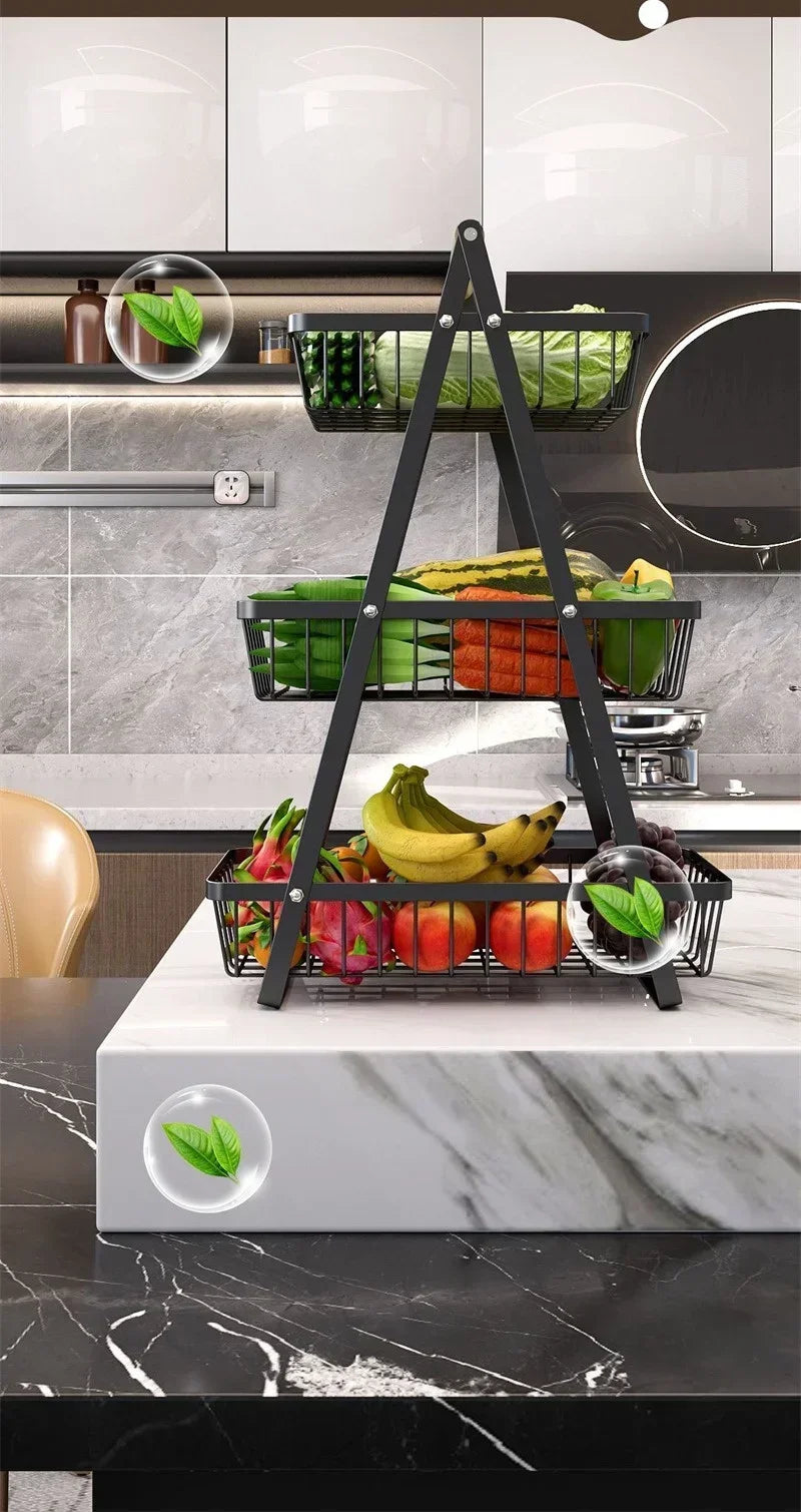 Tiers Countertop Fruit Basket Iron Art Organizer Fruits