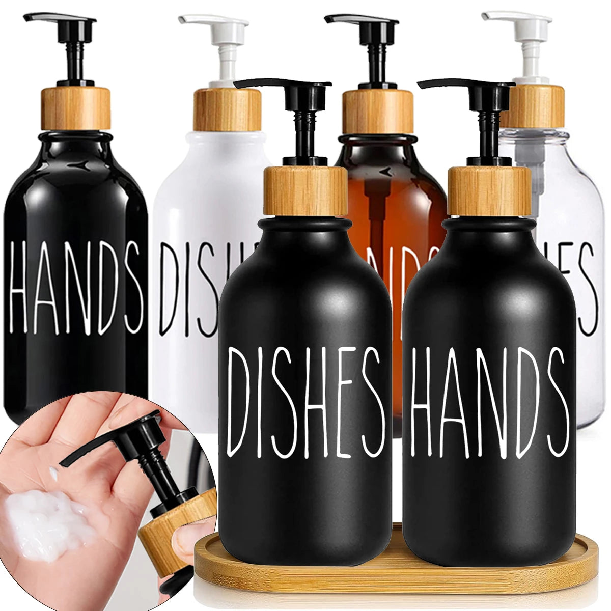 Dish Hand Soap Dispenser Bamboo Pump Liquid Hand