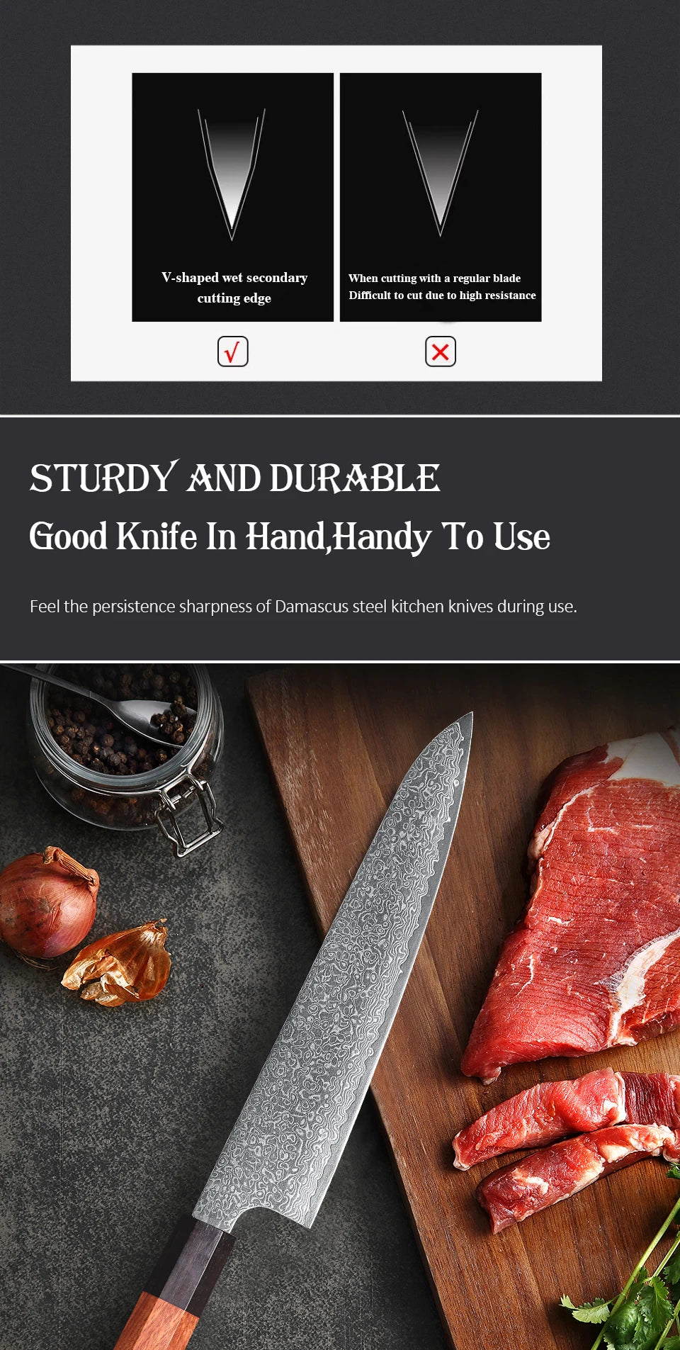 Turwho Hand Forged Japanese Chef Knife Damascus Steel