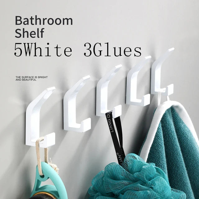 No Drilling Double Hook Black White Robe Towel