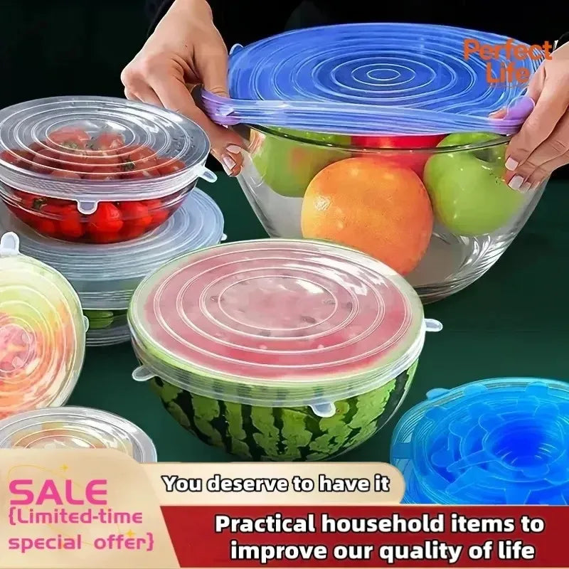 6pcs/Set Silicone Stretch Lids Reusable Durable Food Storage