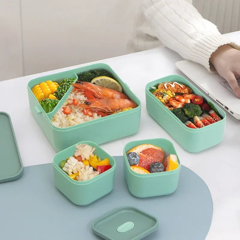 Justinlau 1100/1800ml Layer Compartment Lunch Box Kids Fork