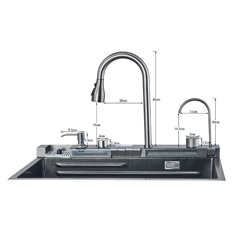 304stainless Steel Sink Faucet Rainfall Spout Pull Out