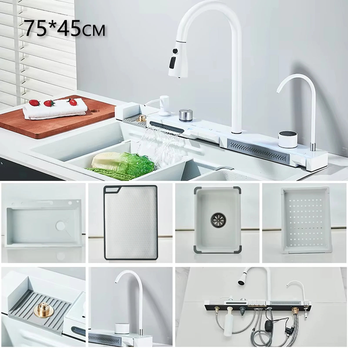 Multi Functional Digital Flying Rain Faucet White Double