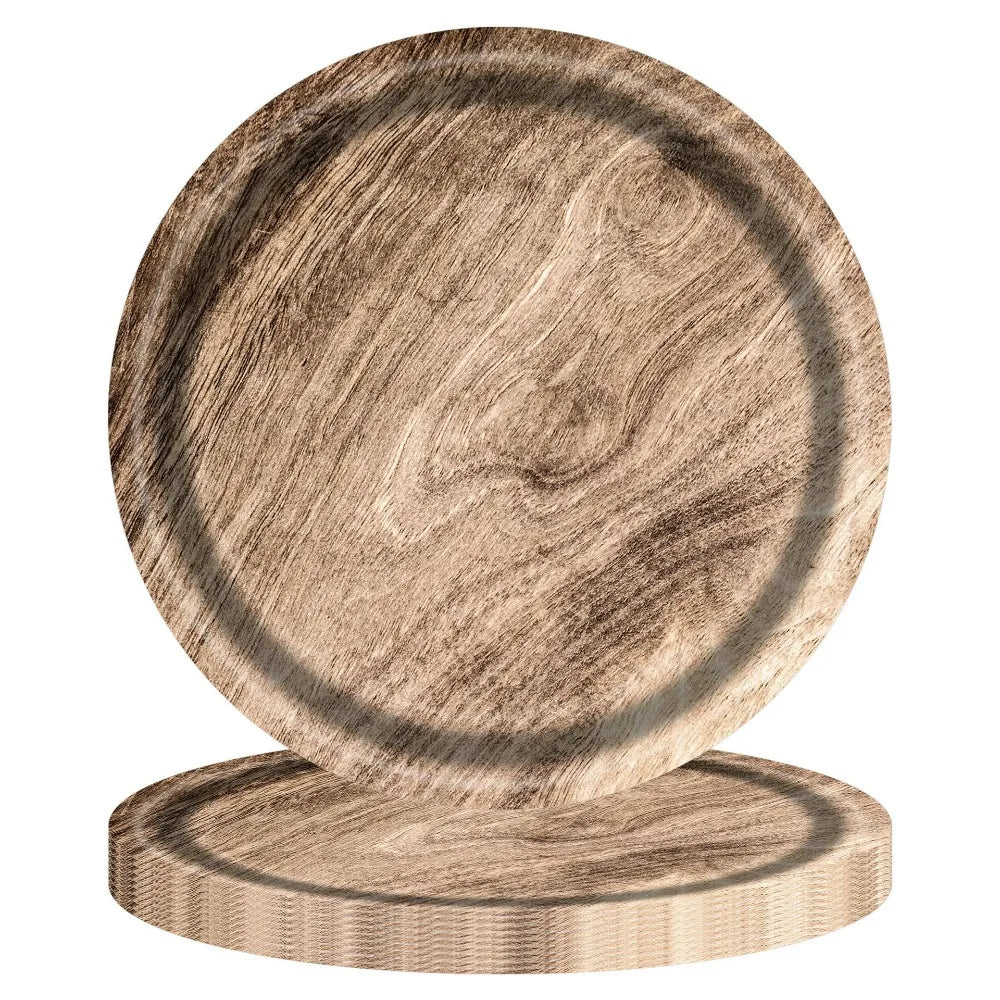 10pcs 7/9 Inch Imitation Wood Grain Disposable Plate