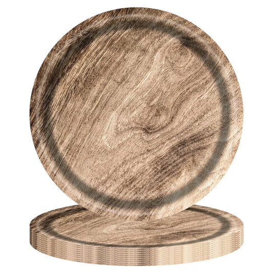 10pcs 7/9 Inch Imitation Wood Grain Disposable Plate