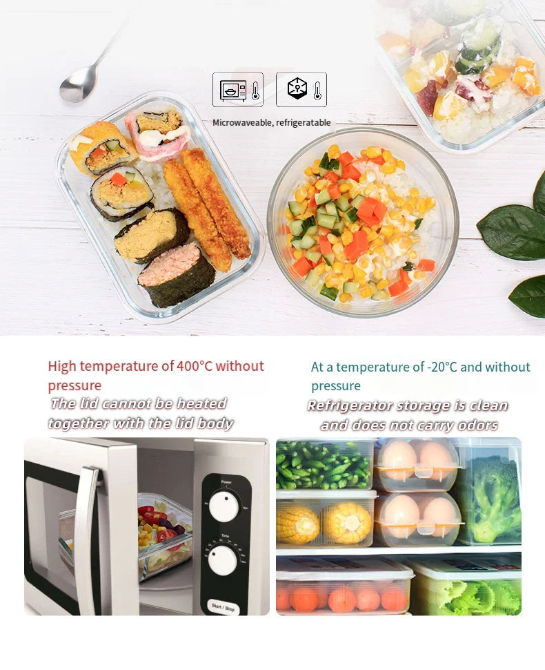 Transparent Glass Food Storage Container Heat Resistant Microwave