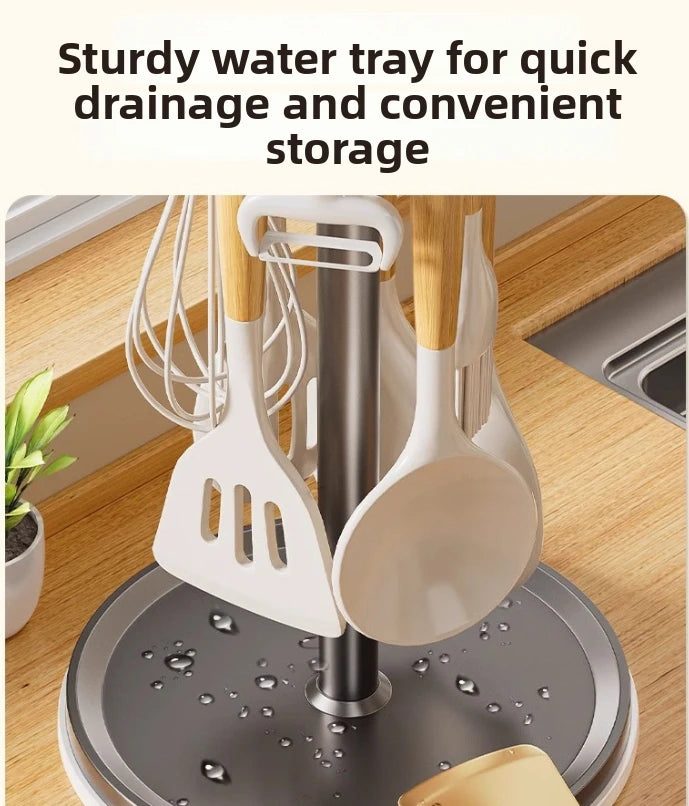 Utensil Stand Rotating Storage Hanger Hooks Countertop