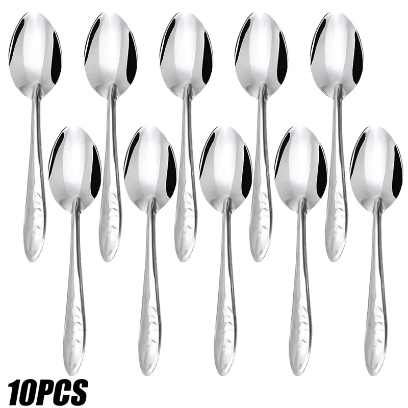 10pcs Stainless Steel Spoon Ramen Noodles Tablespoons Scoop